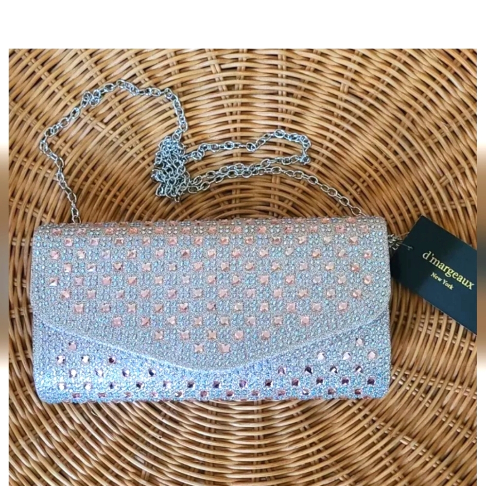 D'MARGEAUX Evening Clutch Sparkling Pink Champagne Rhinestones NWT